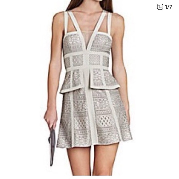 NWT BCBGMaxAzria Cream and Black Lace Midi Dress 0 zipper - Picture 15 of 16